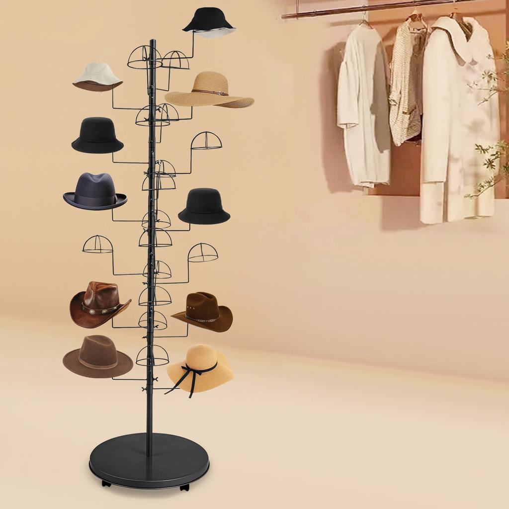 25-Hook Large Freestanding Hat Rack,Modern Black Carbon Steel Hat Display Stand (Holds 25 Caps/Hats) for Home/Store Organization