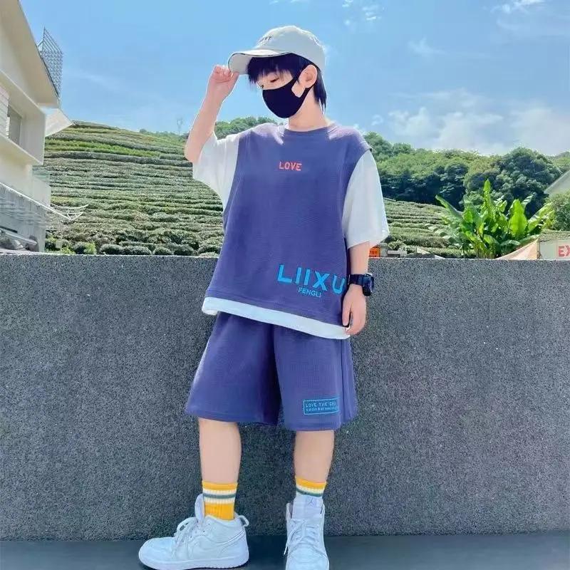 Boys' Summer Set, Children's Fashion Short Sleeved Shorts, Sports Set