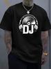Unisex Black Crew Neck Tee Dj Headphone Vinyl Print Oversized Short Sleeve Unisexs Summer Streetwear Casual Daily Basic Wear Top
