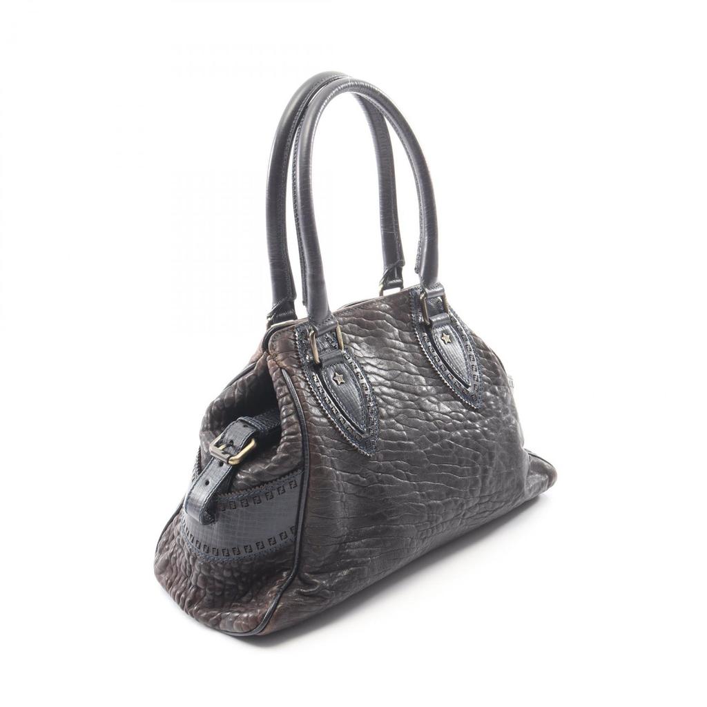Used FENDI Etnico Handbag leather Brown Navy Used Women