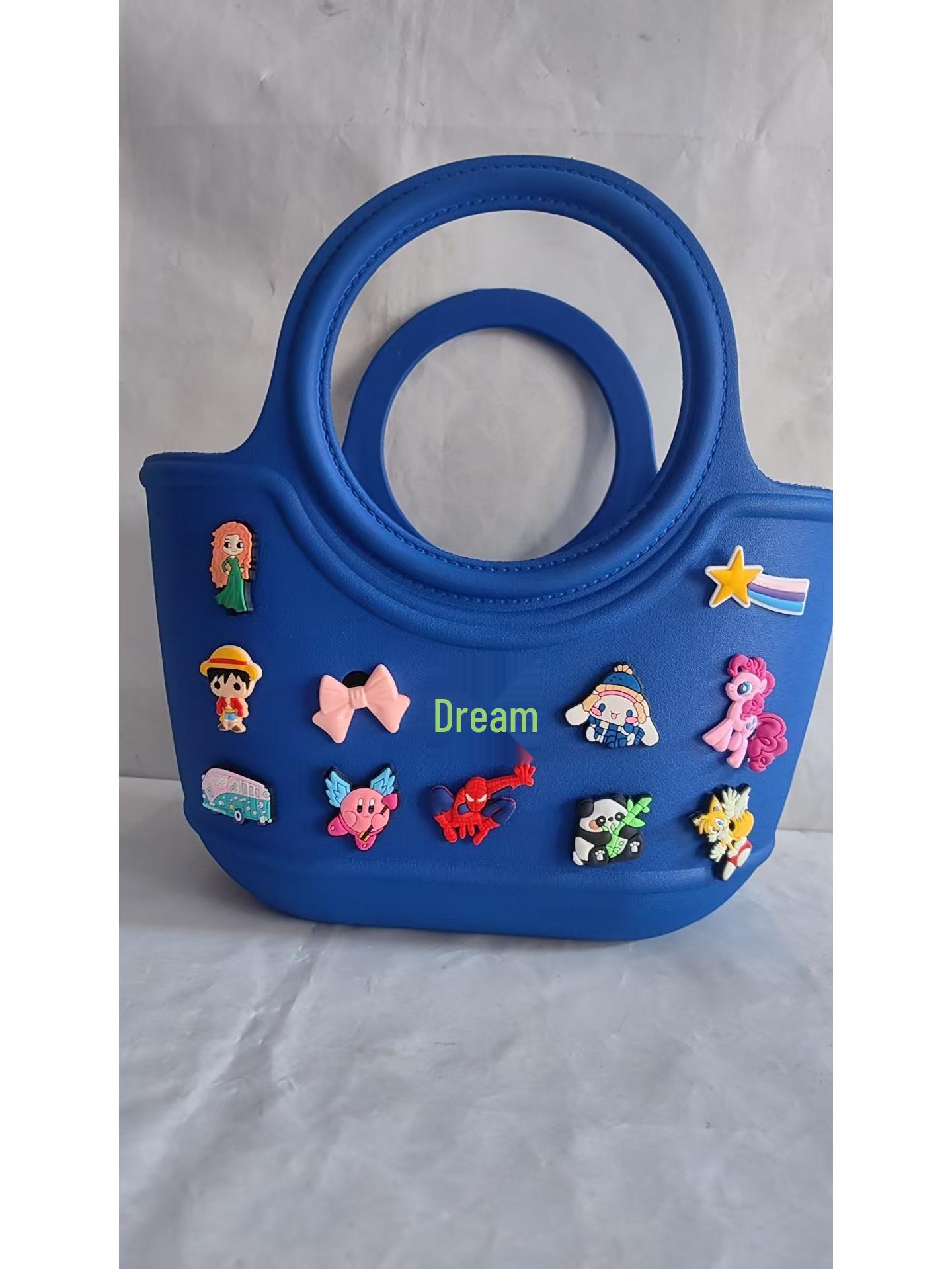

EVA Beach Tote Bag with DIY Accessory Holes, Solid Color, Korean-Style Fashion Storage. 290mm*190mm*160mm синій