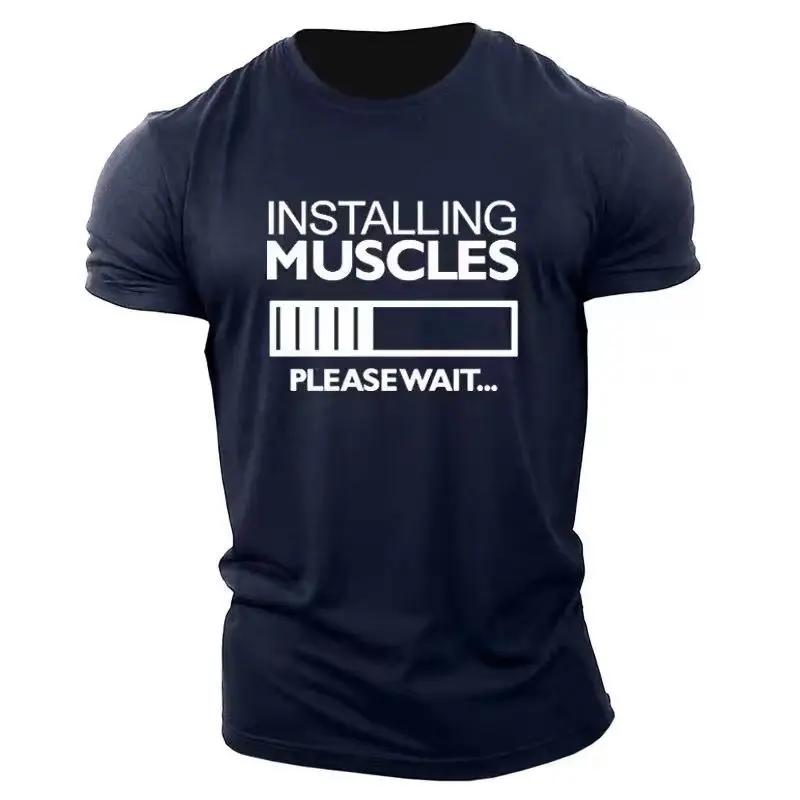 Men's Muscle Alphabet English Element T-Shirt Short Sleeve Summer Casual Sports Fitness Cotton O-Neck Large Size Men's T-Shirt