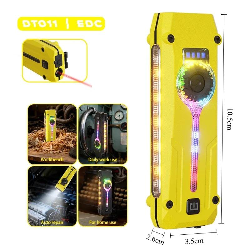 Slim EDC Flashlight Dual Direction Metal Clip Magnetic Body Three Light Modes RGB Laser Pointer 7 Color Changing Function Gift