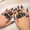 Electrophoretic Black Adjustable Snake Skull Love Spider Mask 11-piece Ring Set
