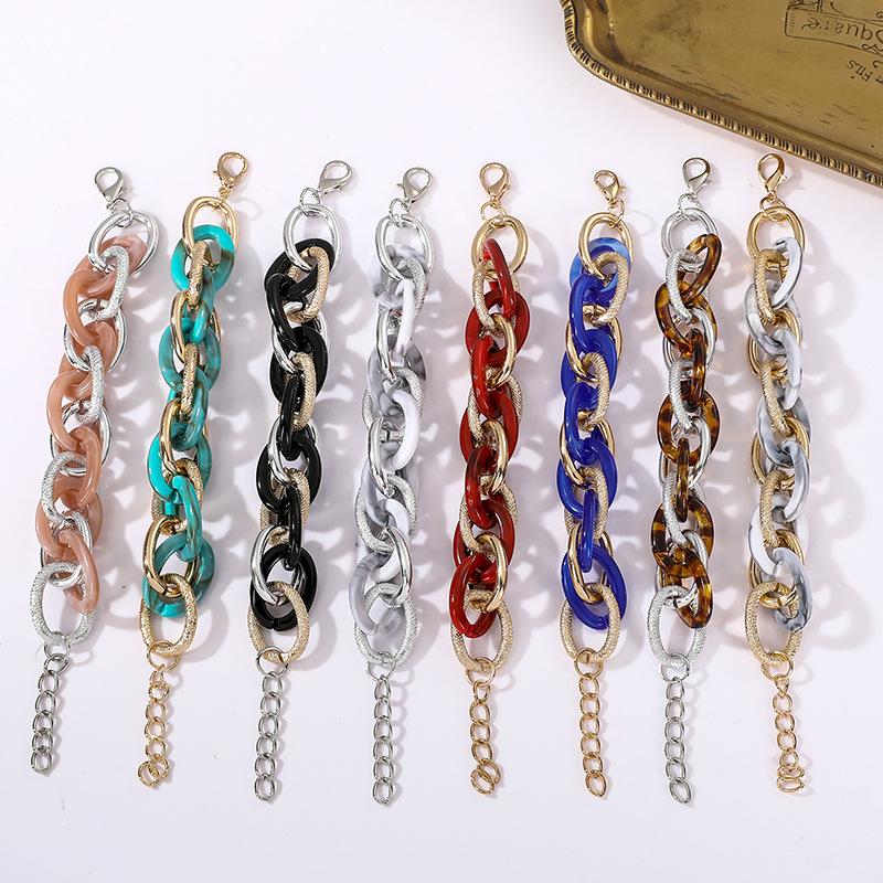 Accessories, Acrylic Leopard Geometric Colored Aluminum Chain Bracelet, Hip Hop Rough Jewelry For Women