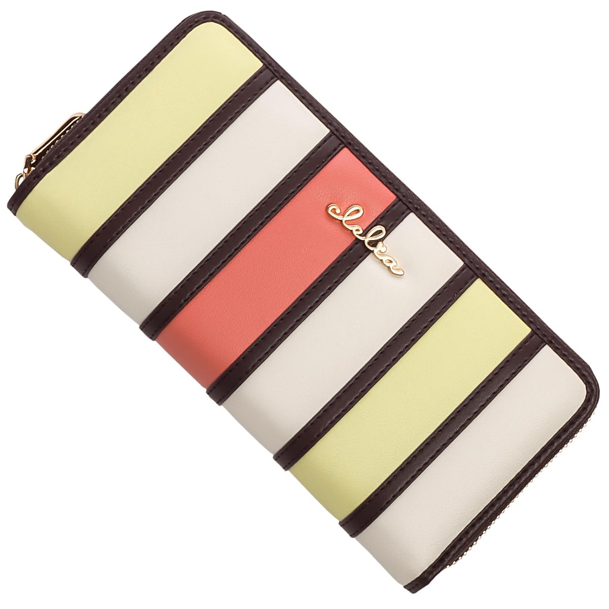 

Long Large Round Bellezza Series Coral Limited [Cleria] Wallet, Women s, Wallet, Capacity, Striped, Zipper, Women s Wallet, [CL-11177] (Sunset (2025