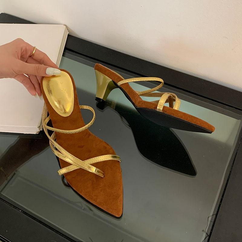 

Fashion Fashion Pointed Toe Women Heels Pumps Shoes Slip On Footwear Shallow Ladies High Heels Shoes Female Slides Sandals Flip Flops 35 золотой