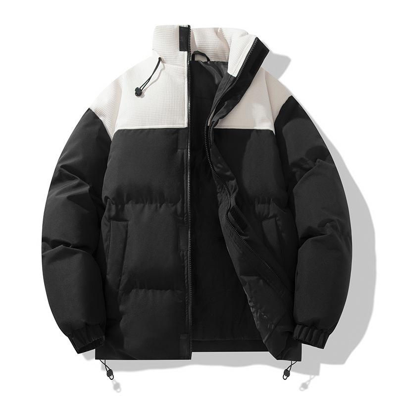 Stylish Winter Cotton Jacket: Windproof, Warm, Stand Collar, Patchwork Design