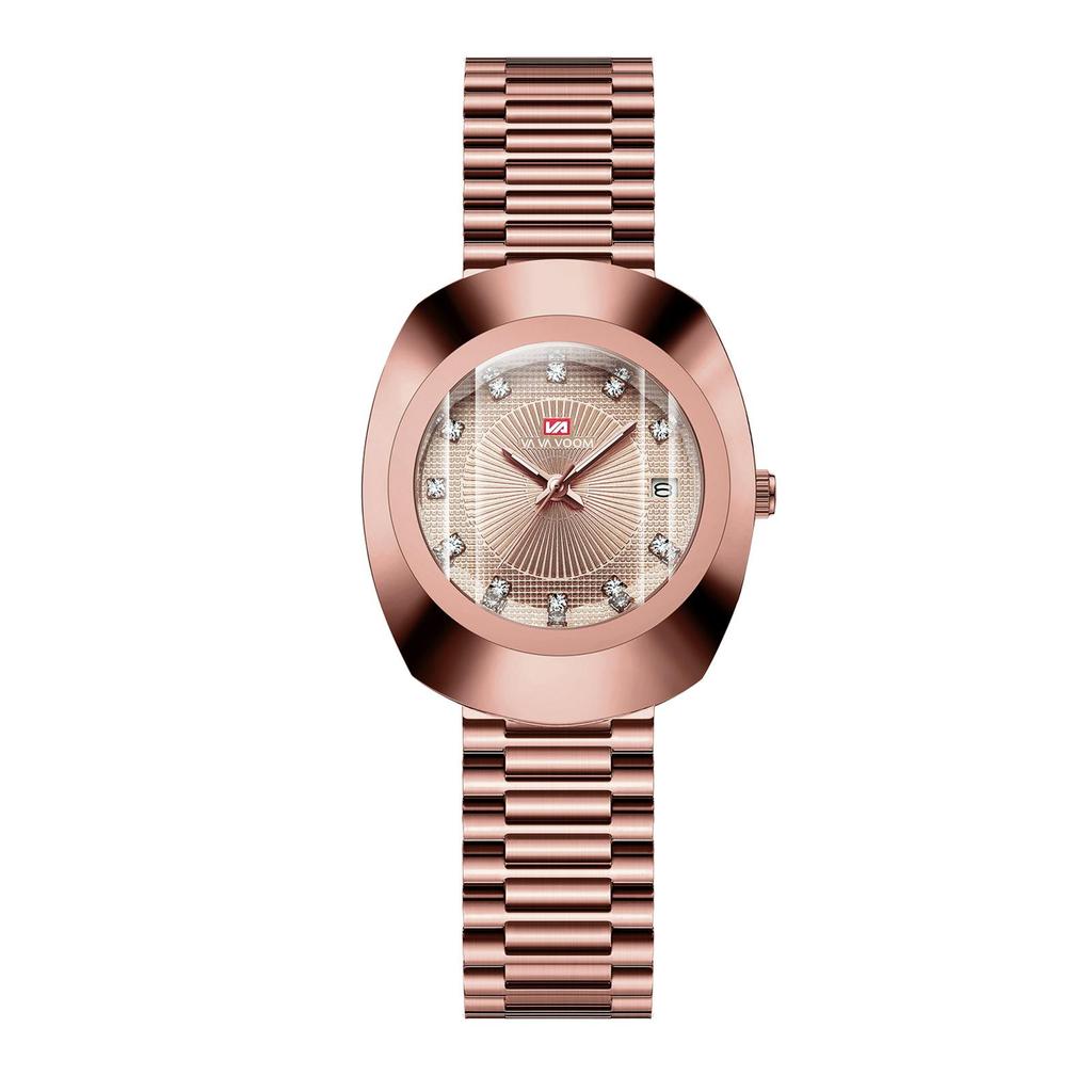 Gold Diamond-Set Waterproof Quartz Couple Watch with Steel Band