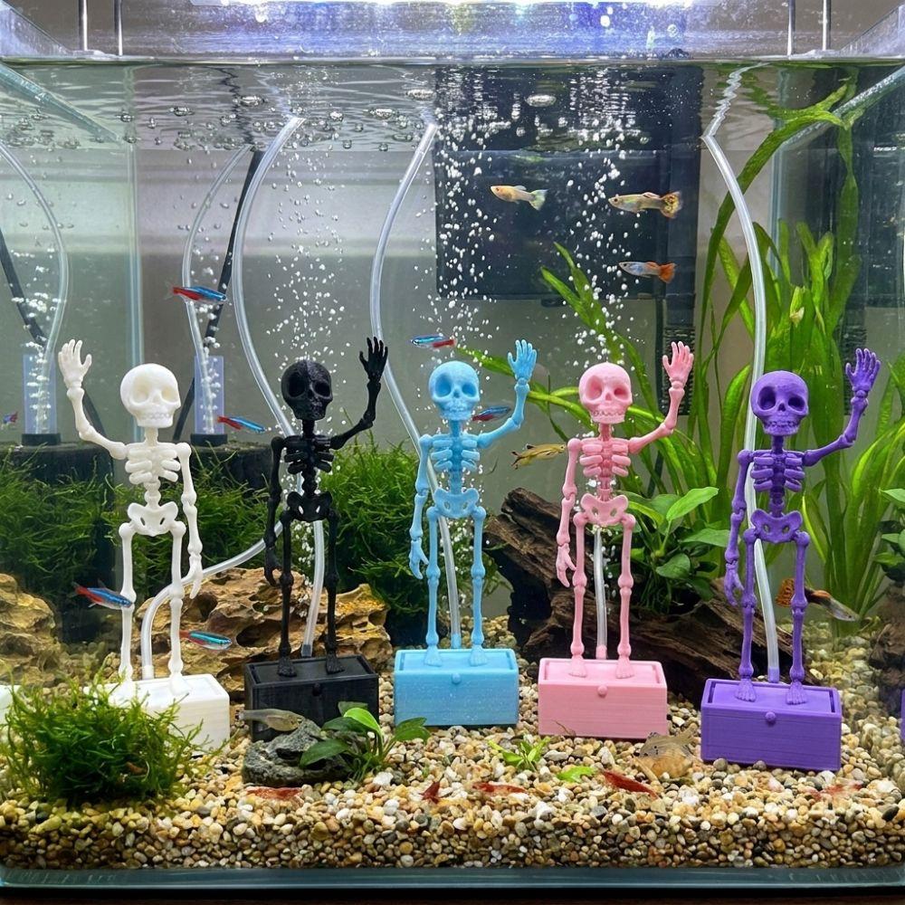 Glow In Dark Fish Tank Dance Skull Bubbler Movable Skeleton Fish Tank Bubbler  Gag Gift