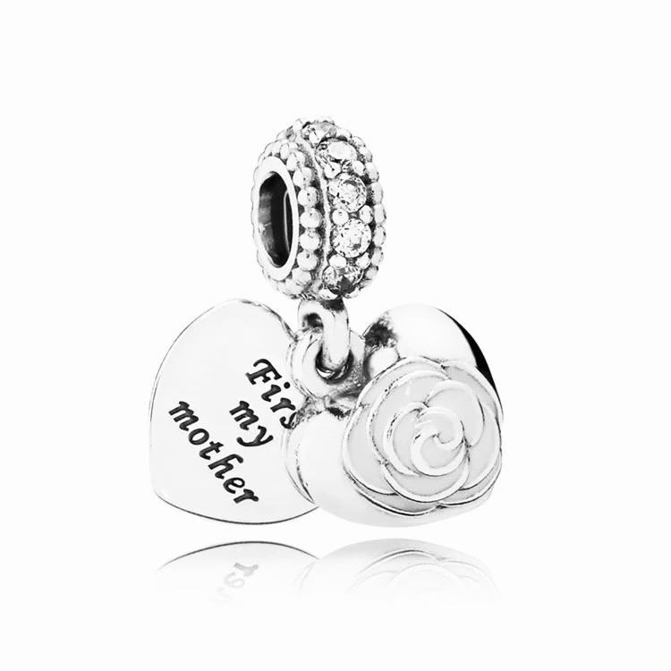 925 Silver Heart Mother Angel Letter Pendant Charm Fit Original Bracelet For Women Necklace Fine Jewelry Accessories