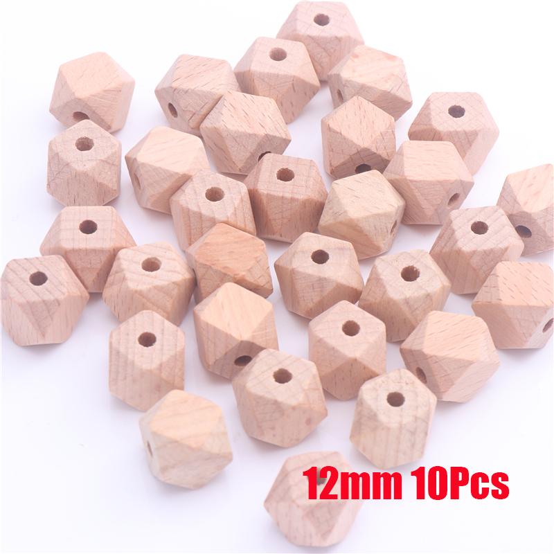 10-20mm Geometric Beech Wood Beads Faceted Hexagon Teether Chewable Spacer Wooden Beads for Baby Pacifier Chain Toys Accessories