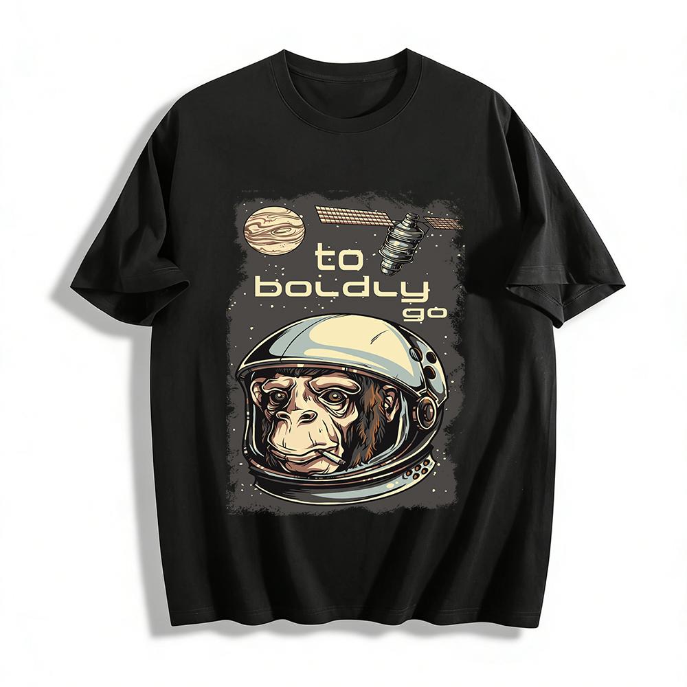 

Vintage Astronaut Chimp Space Themed Tee Boldly Explore Casual Top Pure cotton T-shirt XXS