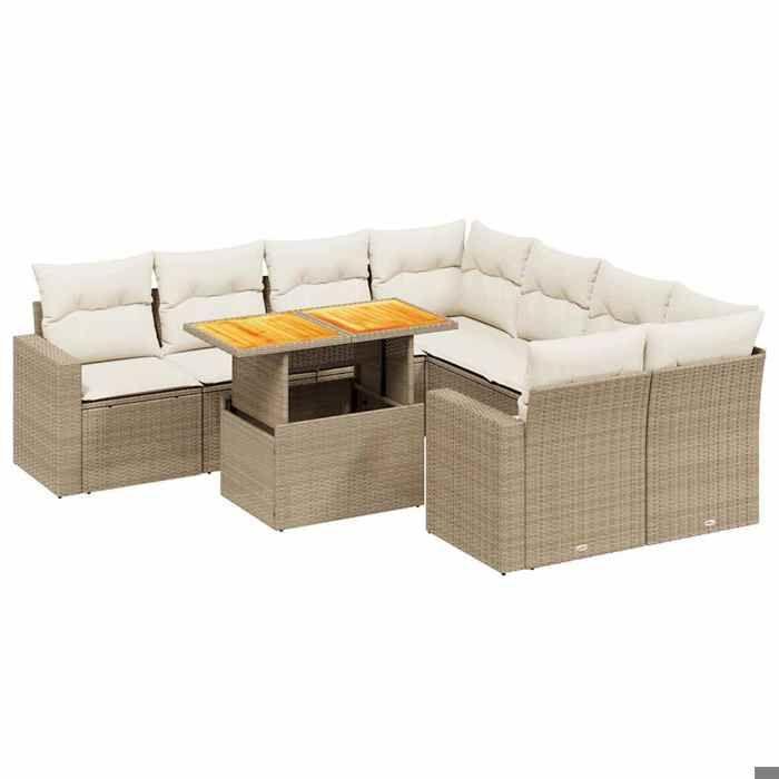 VidaXL Garden Lounge Set with Cushions 9 Pcs, Patio Sofas, Patio Furniture Set, Outdoor Furniture, Beige 3271240