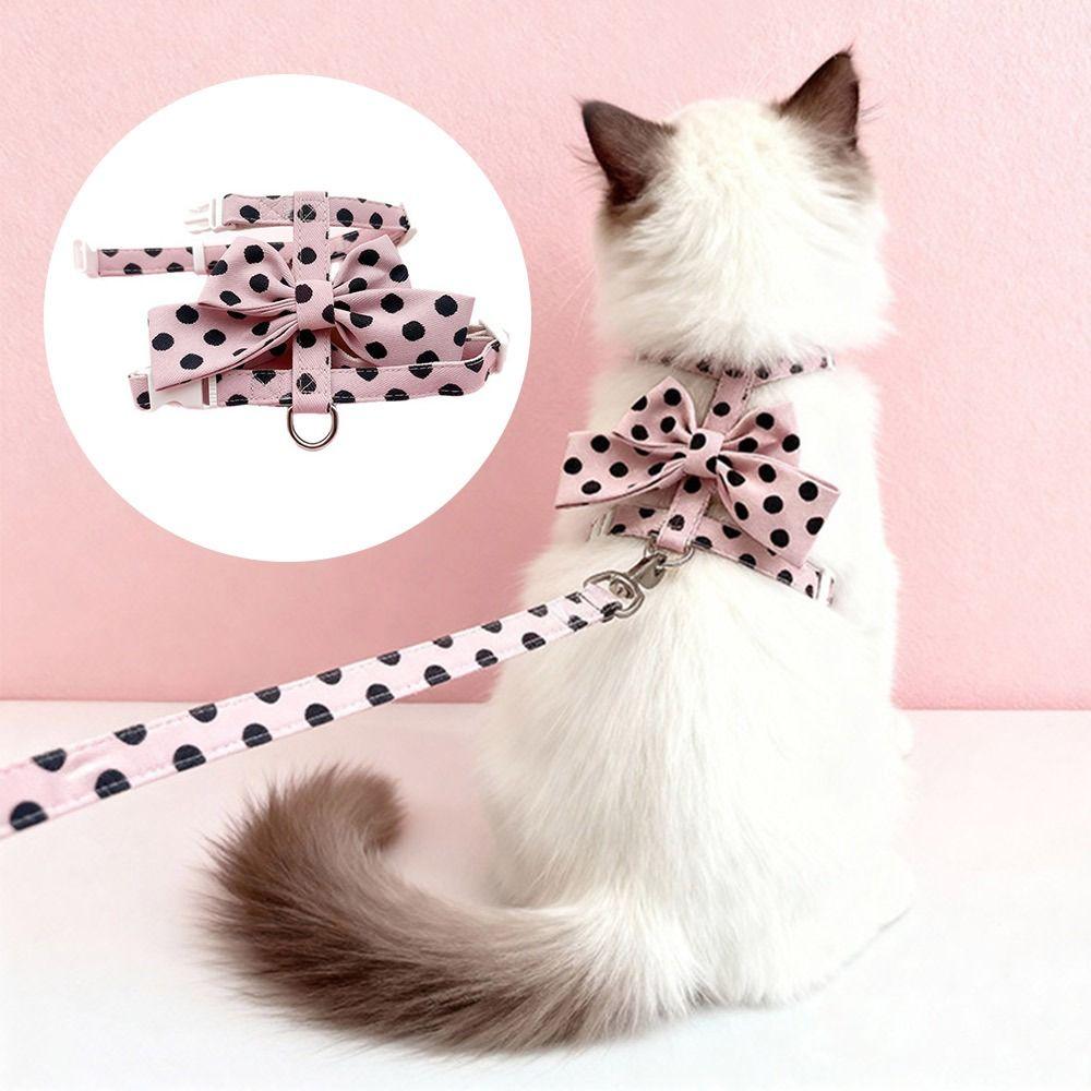 Polka Dot Pet Vest Harness Bowknot Puppy Collar Leash Cute Pet Traction Rope  Pet