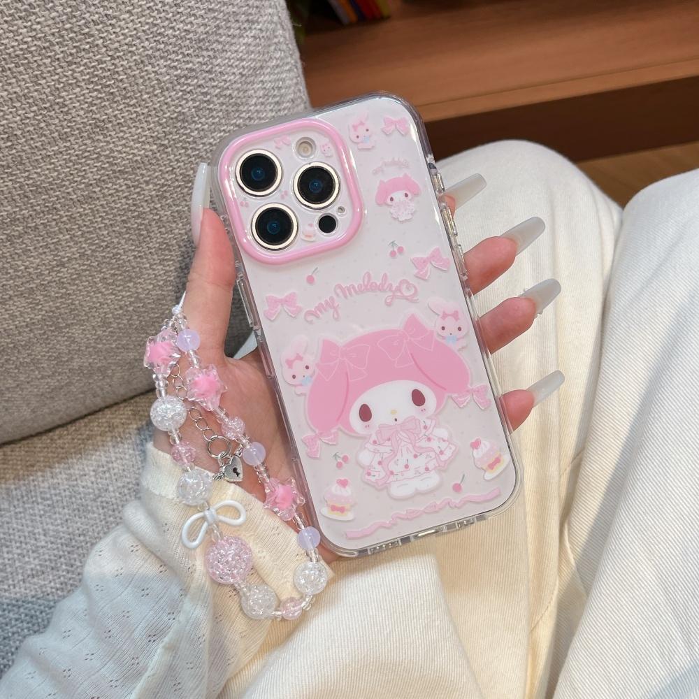 Luxury Pink Cake Melody Sale Phone Case For iPhone 17 Pro Max 17Pro 15 Pro 16 Pro Max Shockproof Cute Cover With Bracelet