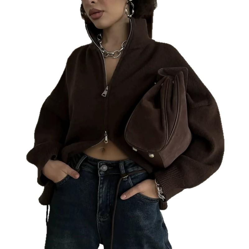 Übergroßer Strickcardigan Damen Übergröße Lockerer Schnitt Langarm Dick Warm Offene Vorderseite Mit Doppelreißverschluss