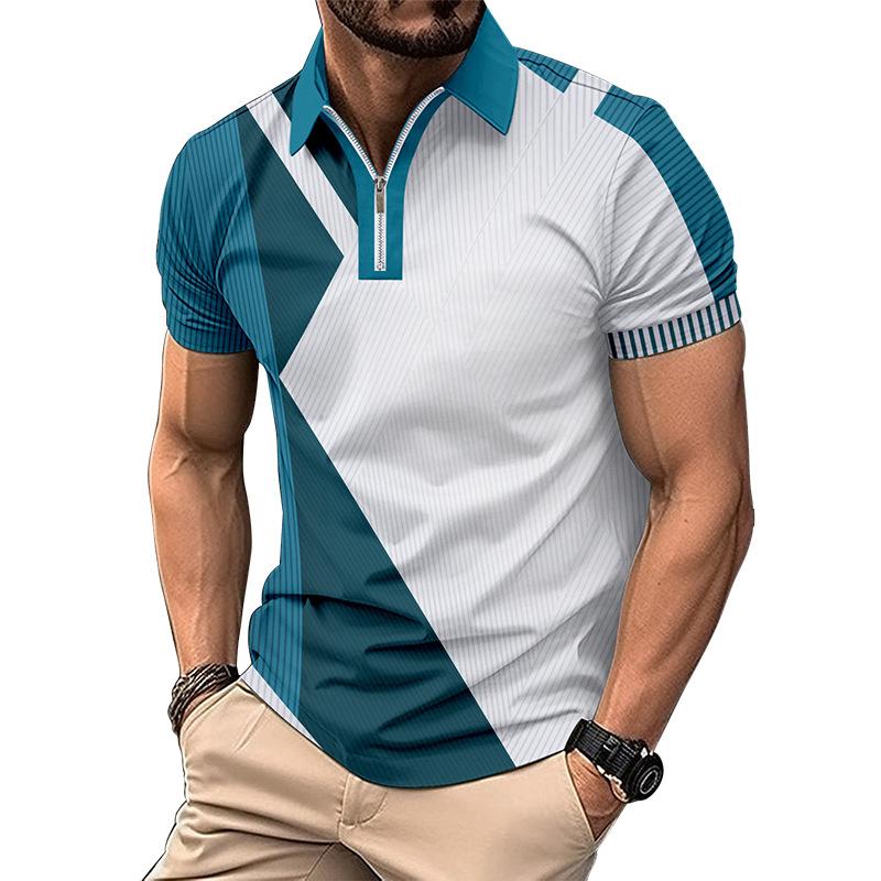 Men's Fashionable Slim-Fit Colour-Blocked Collared T-Shirt Polo Shirt