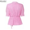 ZANZEA Women Casual V-Neck Short Sleeve Summer Lace Blouse