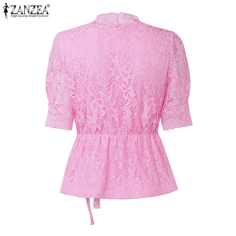 ZANZEA Women Casual V-Neck Short Sleeve Summer Lace Blouse