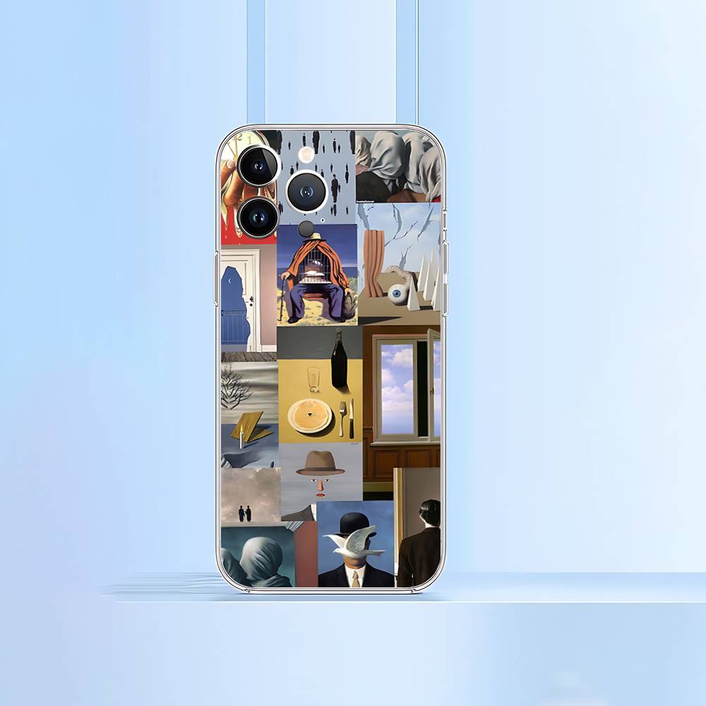 H-Rene Magritte-S Art Phone Case For Iphone 16 15 11 13 14 Pro Max 7 8 Plus X Xr Xs Max Se2020 12mini Transparent Cover