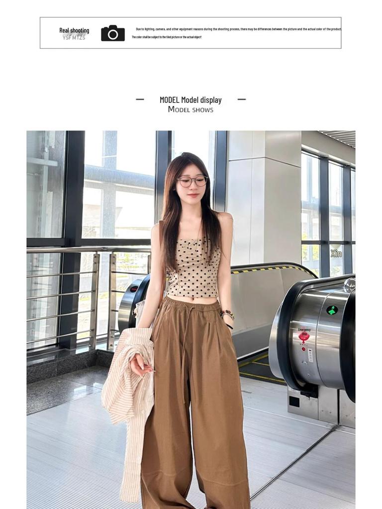 Women's High Waist Quick-Dry Casual Pants - Spring/Autumn, Loose Fit, Straight-Leg Wide-Leg, Slimming, Petite