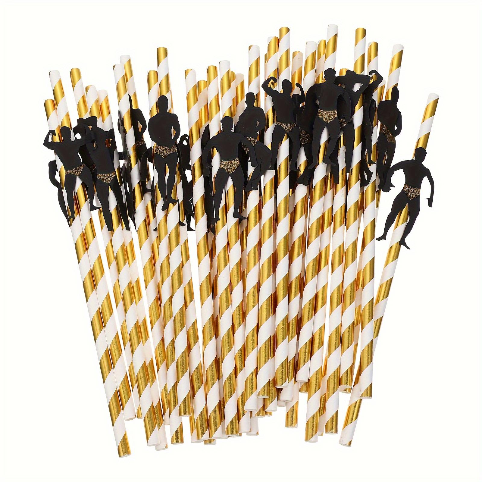 

Kraft Paper Straws, Colorful Striped, Perfect For Party Decorations, Desserts, Pastries, Bars, And Drinks. 36 Pieces. One Size золотой
