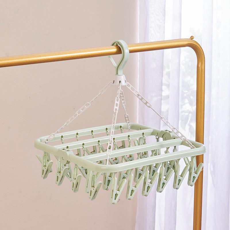 Foldable Drip Hanger with 32 Clips - Plastic Hanging Drying Rack for Clothes Underwear Socks