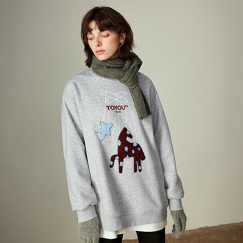 Chuyu Women's Mongolian Horse Totem Thermal Fleece Sweatshirt