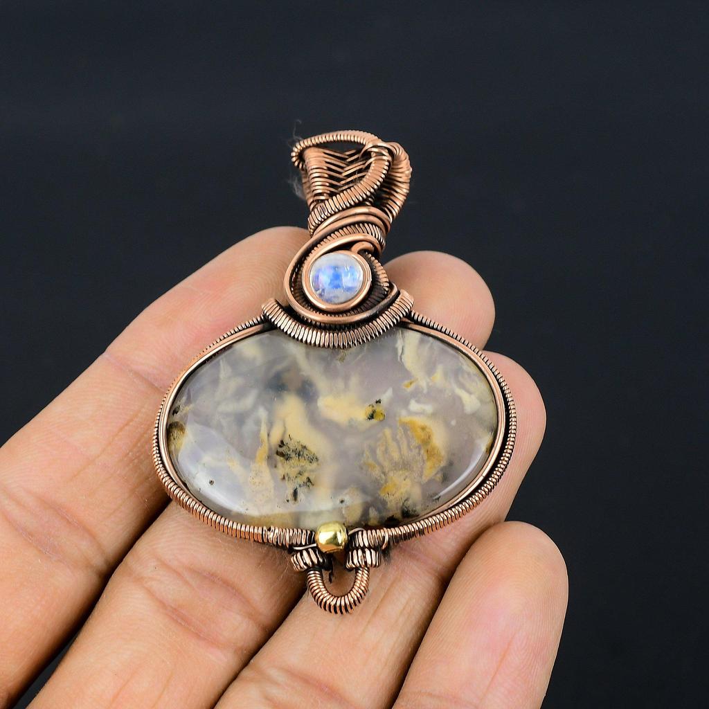 Tiger Dendrite Pendant, 999 Copper Wire Wrapped Pendant Jewelry. Gift For Women Handmade Pendant Gemstone Jewelry