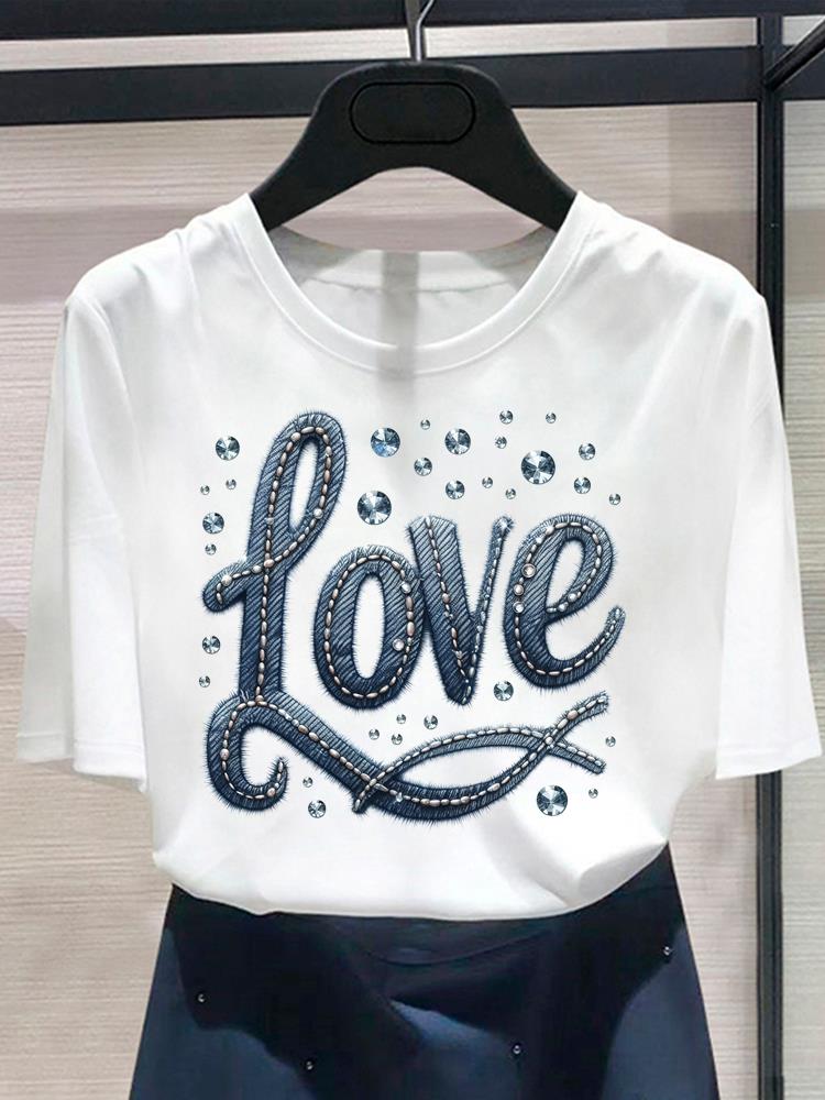(Asian Size) cute letter 90s T shirt Print Women's Top O-neck Short Sleeve T-shirts Fashion Female Casual Clothing Graphic Tee