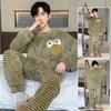 Pijama de Diseño Lindo de Moda para Hombre Otoño Invierno Forro Polar Coral Espesado Cálido Suave Masculino Polar Térmico Conjunto Ropa de Casa Juvenil