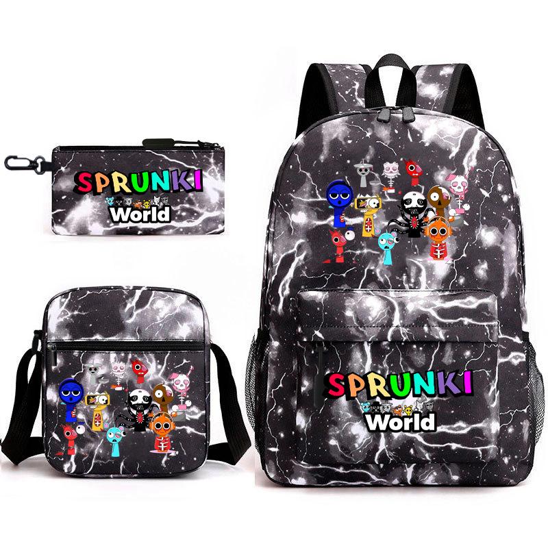 Rhythm Box Game Merchandise Elementary School Bag Sprunki Cartoon Starry Sky Backpack 3-piece Set D