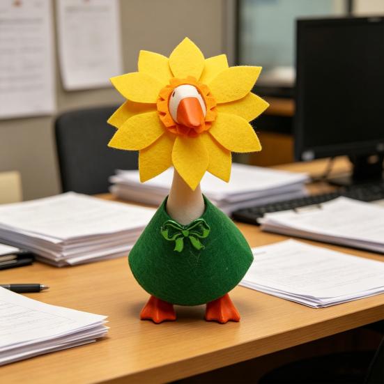 1 Set Mini Desk Goose Outfit Spring Summer Cute Sunflower Hat And Green Dress Felt Desk Goose Costume for 7 Inch Goose Statue Home Office Table Decor