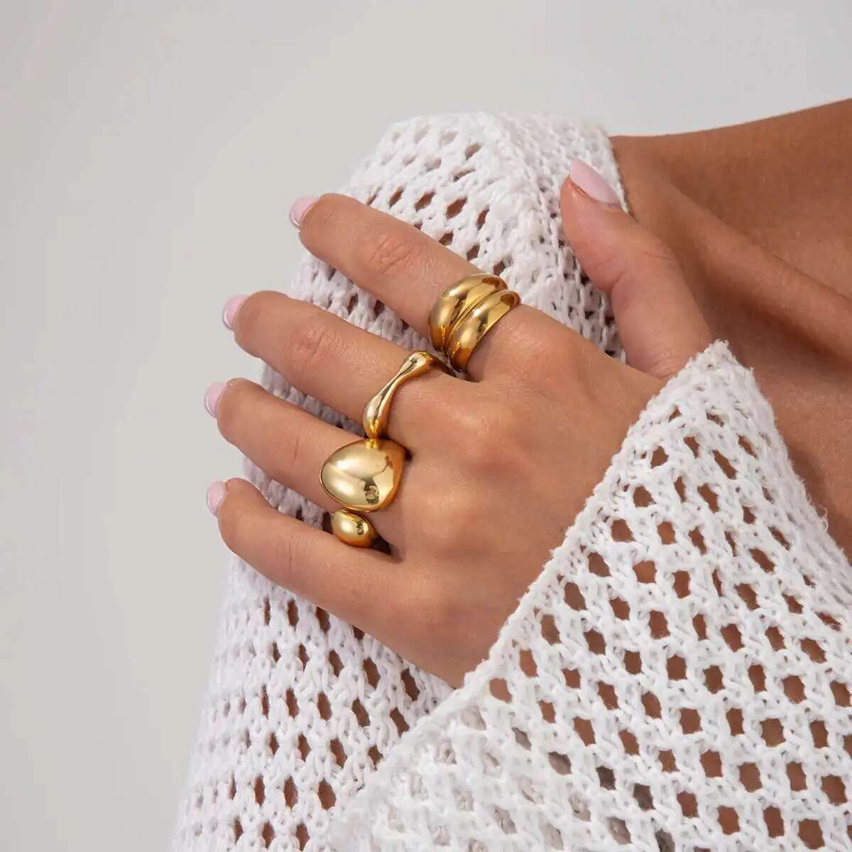 

Ingemark 3Pcs/Set Retro Unique Smooth Curved Water Drop Open Rings For Women 2026 Trendy Gold Color Finger Rings Wedding Jewelry