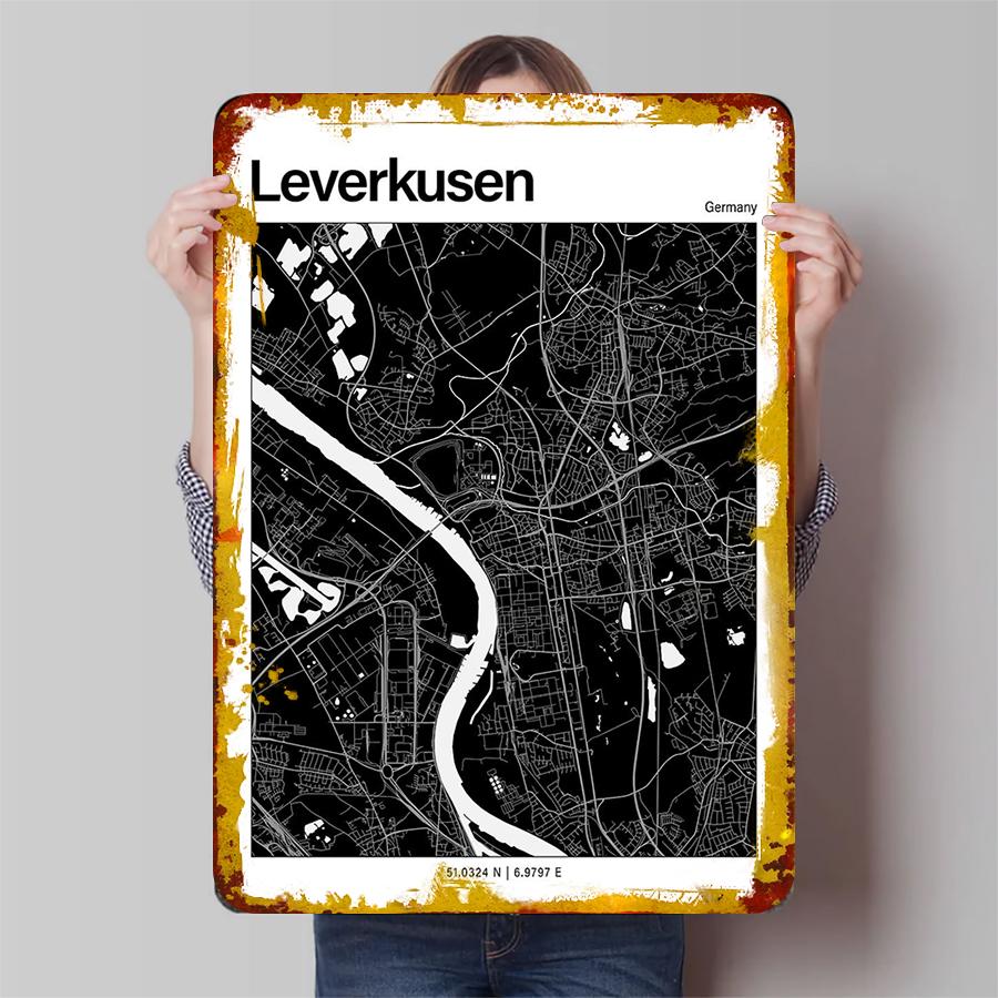 Leverkusen Germany City Map Metal Wall Art Modern Home Decor Minimalist Poster for Office Living Room Decoration