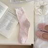 Pink Floral-patterned Socks - Spring and Summer Pile Socks, Simple Lace-edged Bow Tie Ankle-length Socks