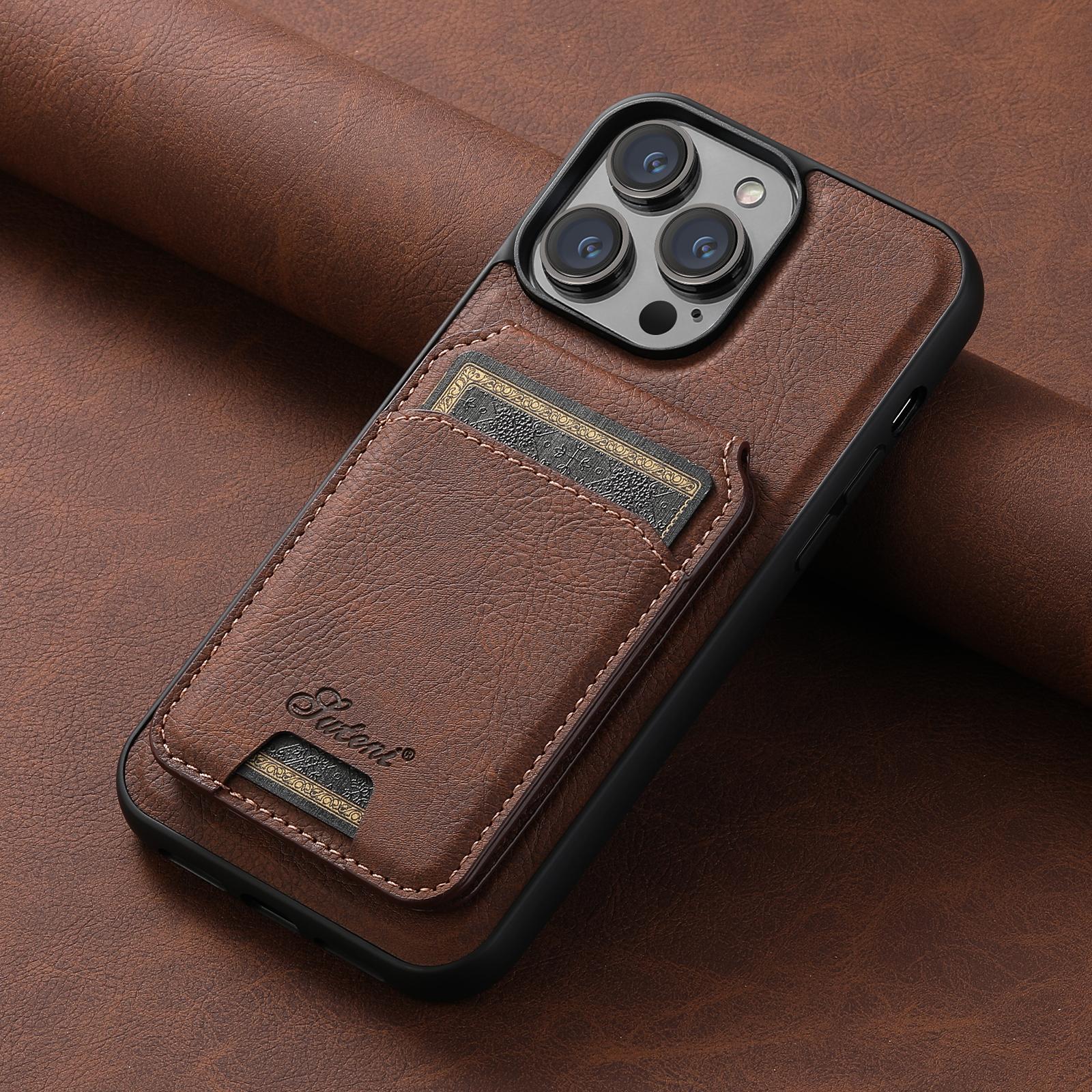 

Wallet Phone Case Card Holder Leather Magnetic Pocket Cover for Wireless Charging for IPhone 12 13 14 15 16 Plus 17 ProMax iPhone 17 коричневий