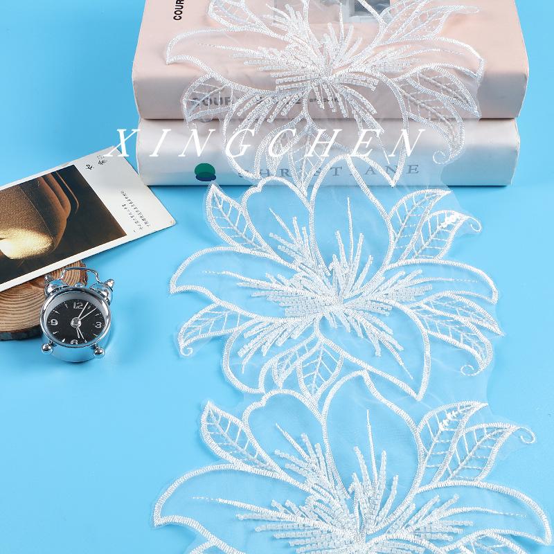 Bead Embroidery Mesh Bottom Embroidery Beads Lace Beads Embroidery Accessories Lace Fabric Wedding Dress Width 20Cm
