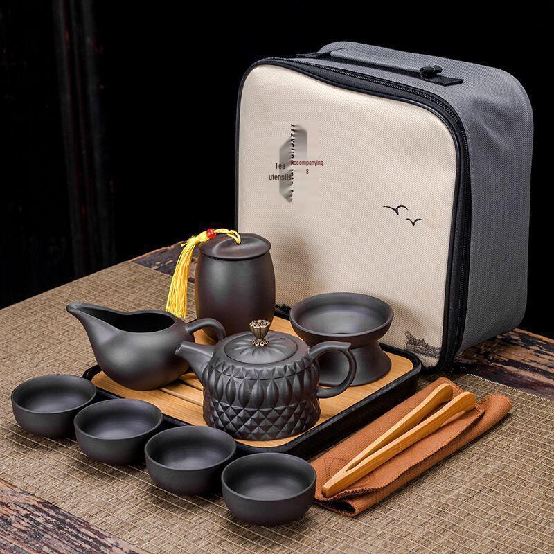 Creative Zisha Portable Gongfu Tea Set: One Pot, Four Cups, Logo-Ready for Company Events & Gifts.