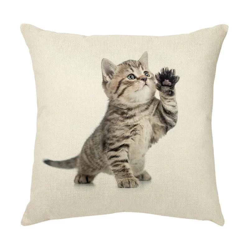 45x45cm Cute Pet Cat Face Decorative Animal Cushion Cover for Sofa Vintage Home Couch Linen Pillows Case