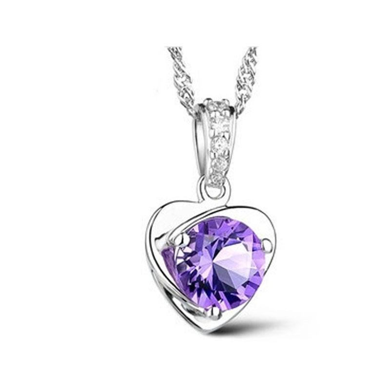 Fashion Temperament Love-shaped Purple Diamond Necklace Women's Gift Collarbone Chain Jewelry