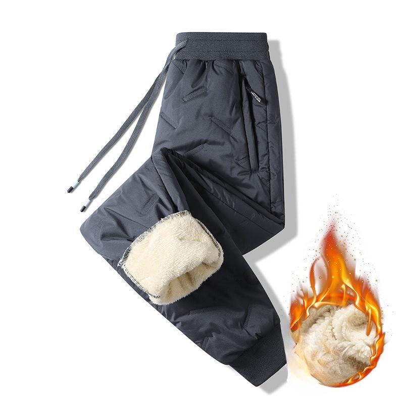 Men's Loose-Fit Oversized Windproof Fleece-Lined Shearling Sports Trousers for Autumn and Winter