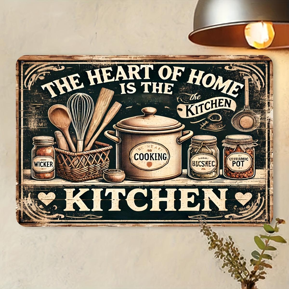 

Iron Wall Hanging Sign The Heart of Home is the Kitchen Classic Retro Metal Plaque Waterproof Dustproof with No Elect 20x30cm（7.8x11.8inch）