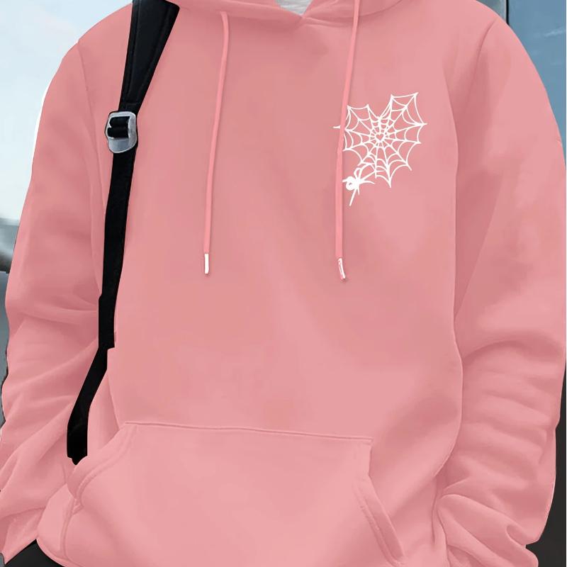 Men's Valentine's Day Spider Web and Heart Printed Hoodie - Casual Hoodie with Web Pattern, Spring and Autumn Sweater,