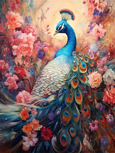 Pełny okrągły zestaw do malowania diamentami Pawie kwiaty Dekoracja domu Haft mozaika Zwierzęta Sztuka ścienna