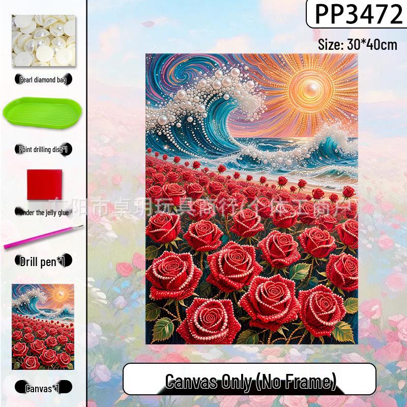 Handmade 3D Pearl Cross-Stitch Castle with Starry Sky Stickers and Indoor Decorative Frame