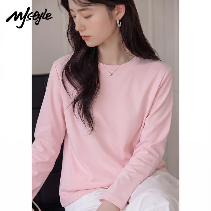 MJ STYLE Women's Loose-Fit Pure Cotton Long-Sleeve T-Shirt