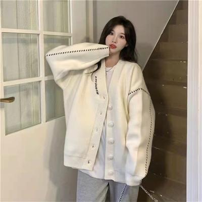 V-ausschnitt Sweatercoats für Frauen Koreanische Strickjacken Casual einreiher Stricken Pullover Herbst Winter Lose Strickwaren Frauen Strickjacke