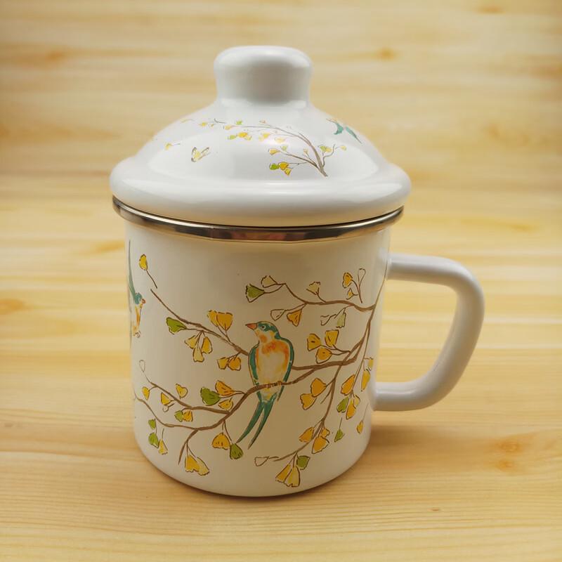OLOEY 700ml Retro Enamel Mugs with Lids (2-Pack)